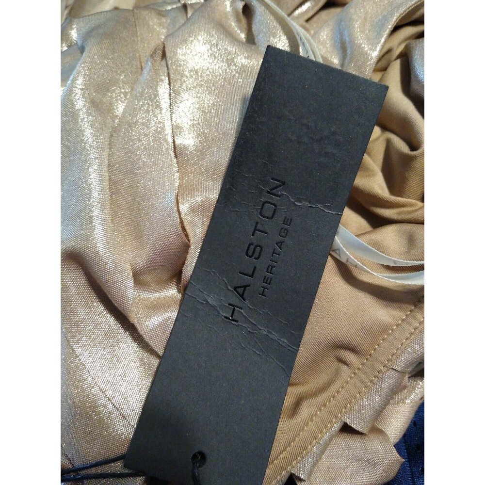 Halston Heritage Halter Dress Womens XS Gold Metallic Fringe Strips Cocktail NWT - Picture 11 of 12